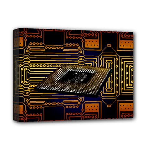 Processor Cpu Board Circuits Deluxe Canvas 16  X 12  (stretched)  by Sudhe