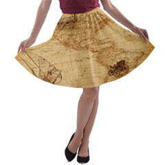 Map Discovery America Ship Train A-line Skater Skirt by Sudhe