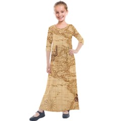 Map Discovery America Ship Train Kids  Quarter Sleeve Maxi Dress by Sudhe