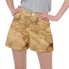 Map Discovery America Ship Train Stretch Ripstop Shorts by Sudhe