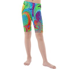 Fractal Art Psychedelic Fantasy Kids  Mid Length Swim Shorts by Sudhe