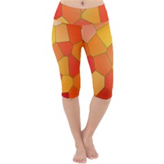 Background Pattern Of Orange Mosaic Lightweight Velour Cropped Yoga Leggings by Sudhe