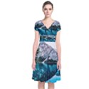 Daylight Forest Glossy Lake Short Sleeve Front Wrap Dress View1