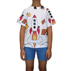 Rocket Cartoon Kids  Short Sleeve Swimwear by Sudhe