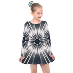 Abstract Fractal Pattern Lines Kids  Long Sleeve Dress by Pakrebo