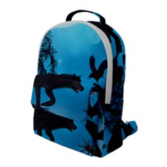 Awesome Black Wolf With Crow And Spider Flap Pocket Backpack (large) by FantasyWorld7