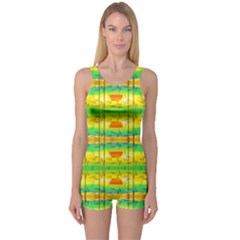 Birds Beach Sun Abstract Pattern One Piece Boyleg Swimsuit by Pakrebo