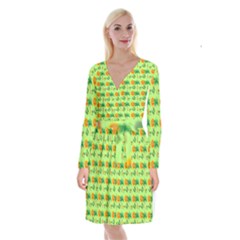 Holiday Tropical Smiley Face Palm Long Sleeve Velvet Front Wrap Dress by Pakrebo