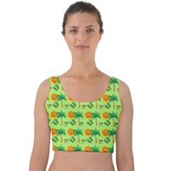 Holiday Tropical Smiley Face Palm Velvet Crop Top by Pakrebo