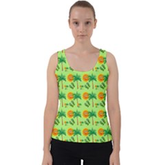 Holiday Tropical Smiley Face Palm Velvet Tank Top by Pakrebo