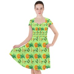 Holiday Tropical Smiley Face Palm Cap Sleeve Midi Dress by Pakrebo