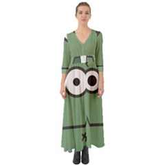 Cartoon Cute Frankenstein Halloween Button Up Boho Maxi Dress by Sudhe