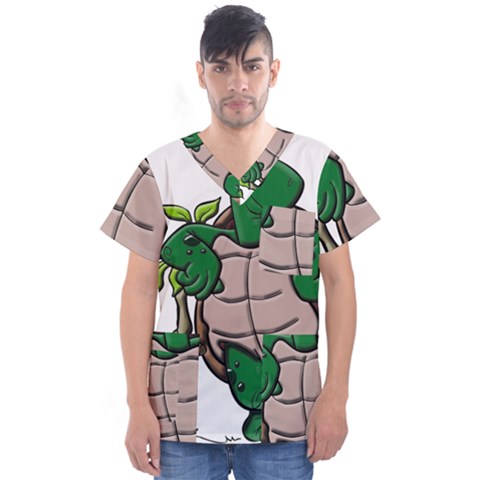 Amphibian Animal Cartoon Reptile Men s V-neck Scrub Top by Sudhe