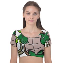 Amphibian Animal Cartoon Reptile Velvet Short Sleeve Crop Top  by Sudhe