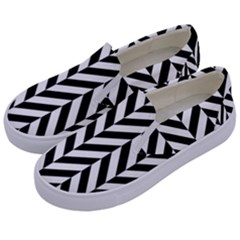 Black And White Herringbone Kids  Canvas Slip Ons by retrotoomoderndesigns