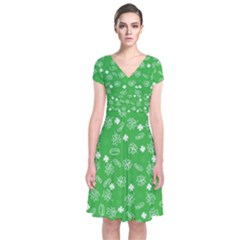 St Patricks Day Pattern Short Sleeve Front Wrap Dress by Valentinaart