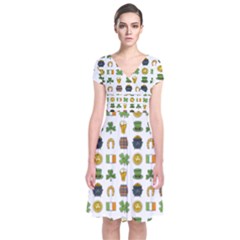 St Patricks Day Pattern Short Sleeve Front Wrap Dress by Valentinaart