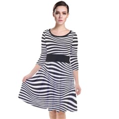 Retro Psychedelic Waves Pattern 80s Black And White Quarter Sleeve Waist Band Dress by genx