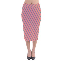 Living Coral Diagonal Stripes Velvet Midi Pencil Skirt by LoolyElzayat