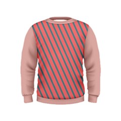 Living Coral Diagonal Stripes Kids  Sweatshirt by LoolyElzayat