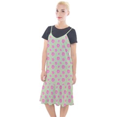 Roses Flowers Pink And Pastel Lime Green Pattern With Retro Dots Camis Fishtail Dress by genx