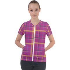 Plaid Tartan Background Wallpaper Short Sleeve Zip Up Jacket by Pakrebo