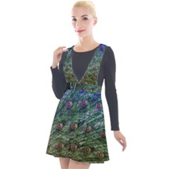 Peacock Feathers Colorful Feather Plunge Pinafore Velour Dress by Pakrebo