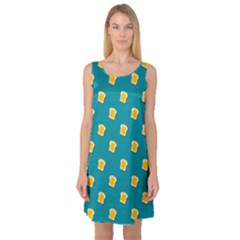 Toast With Cheese Funny Retro Pattern Turquoise Green Background Sleeveless Satin Nightdress by genx