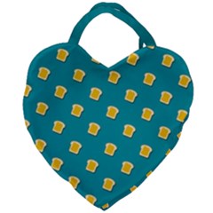 Toast With Cheese Funny Retro Pattern Turquoise Green Background Giant Heart Shaped Tote by genx