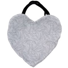 Organic Olive Leaves Pattern Hand Drawn Black And White Giant Heart Shaped Tote by genx