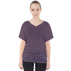 Organic Olive Leaves Pattern Hand Drawn Purple Red Wine V-neck Dolman Drape Top by genx