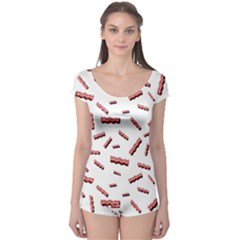 Funny Bacon Slices Pattern Infidel Red Meat Boyleg Leotard  by genx