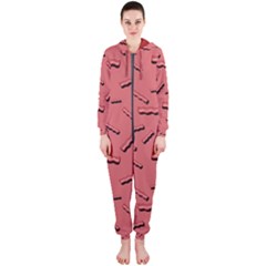 Funny Bacon Slices Pattern Infidel Vintage Red Meat Background  Hooded Jumpsuit (ladies)  by genx