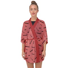 Funny Bacon Slices Pattern Infidel Vintage Red Meat Background  Half Sleeve Chiffon Kimono by genx