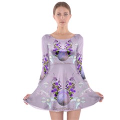 Happy Easter, Easter Egg With Flowers In Soft Violet Colors Long Sleeve Skater Dress by FantasyWorld7