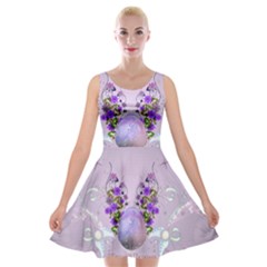 Happy Easter, Easter Egg With Flowers In Soft Violet Colors Velvet Skater Dress by FantasyWorld7