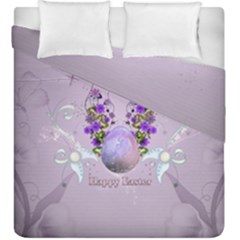 Happy Easter, Easter Egg With Flowers In Soft Violet Colors Duvet Cover Double Side (king Size) by FantasyWorld7