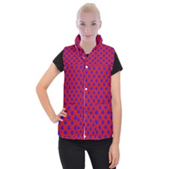 Blue Stars Pattern On Red Women s Button Up Vest by BrightVibesDesign