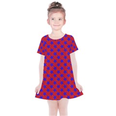 Blue Stars Pattern On Red Kids  Simple Cotton Dress by BrightVibesDesign