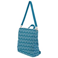 Easter Damask Pattern Deep Teal Blue And White Crossbody Backpack by emilyzragz