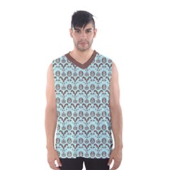 Easter Damask Pattern Robins Egg Blue And Brown Men s Basketball Tank Top by emilyzragz