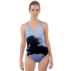 Wonderful Black Horse Silhouette On Vintage Background Cut-out Back One Piece Swimsuit by FantasyWorld7