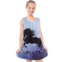 Wonderful Black Horse Silhouette On Vintage Background Kids  Cross Back Dress by FantasyWorld7