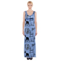 Dog Pattern Blue Maxi Thigh Split Dress by snowwhitegirl