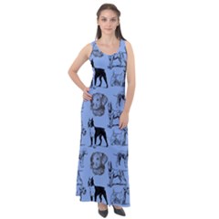 Dog Pattern Blue Sleeveless Velour Maxi Dress by snowwhitegirl