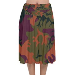 Camouflage Orange Velvet Flared Midi Skirt by snowwhitegirl