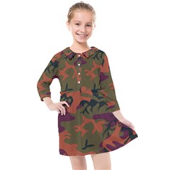 Camouflage Orange Kids  Quarter Sleeve Shirt Dress by snowwhitegirl