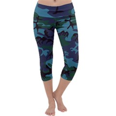 Camouflage Blue Capri Yoga Leggings by snowwhitegirl