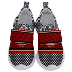 Background Damask Red Black Kids  Velcro No Lace Shoes by Pakrebo