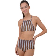 Skin Zebra Striped White Brown High Waist Tankini Set by Pakrebo